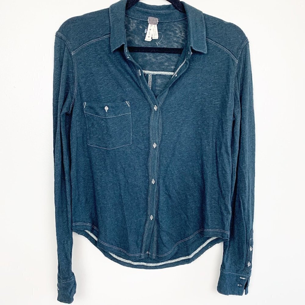 We the Free Navy Button Down Top Brand New